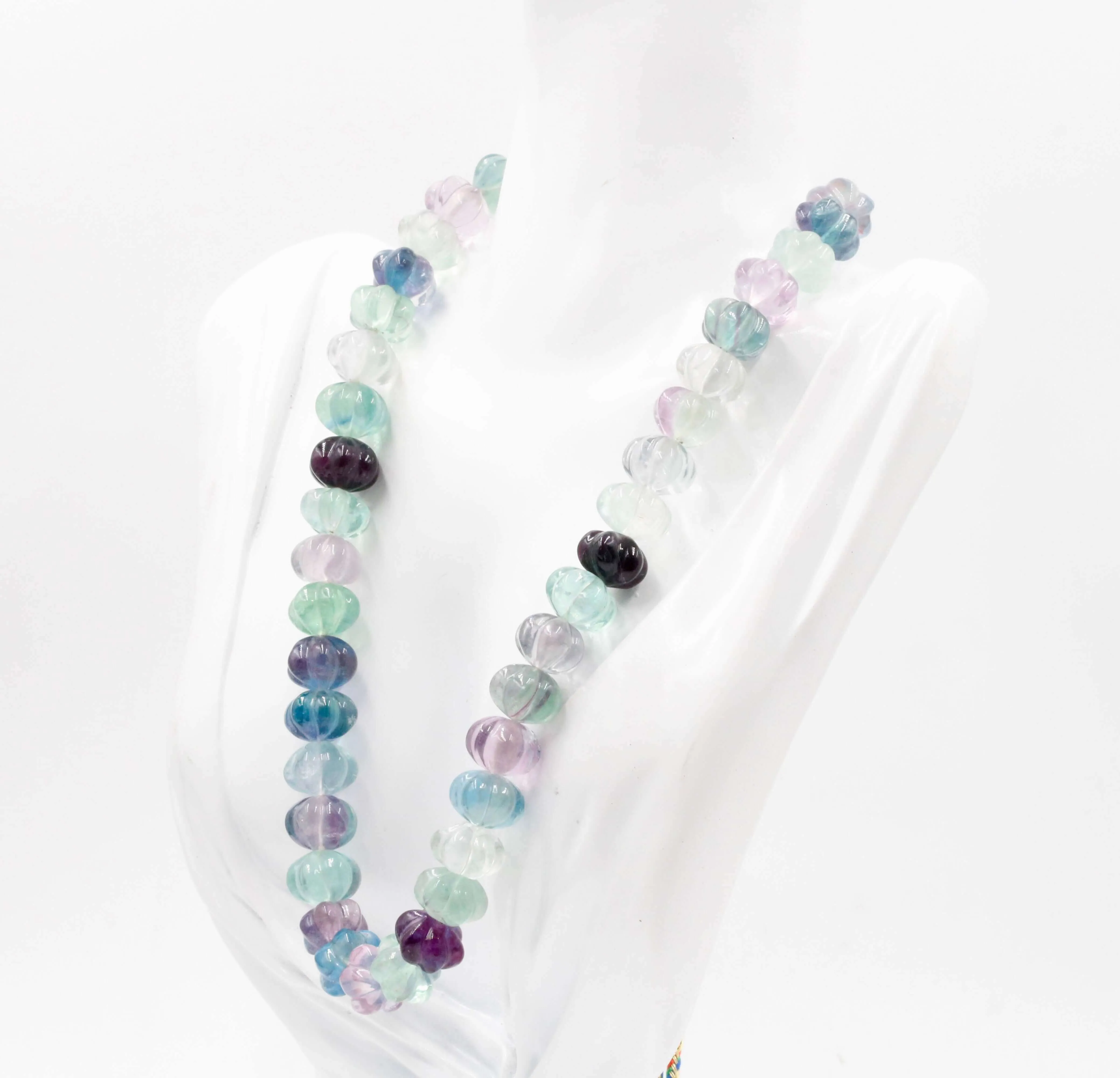 Multi Color Fluorite Beaded Necklace Multi Color Green and Purple Fluorite Gemstone Necklace Indian Necklace Sarafa Necklace SKU: 6143001