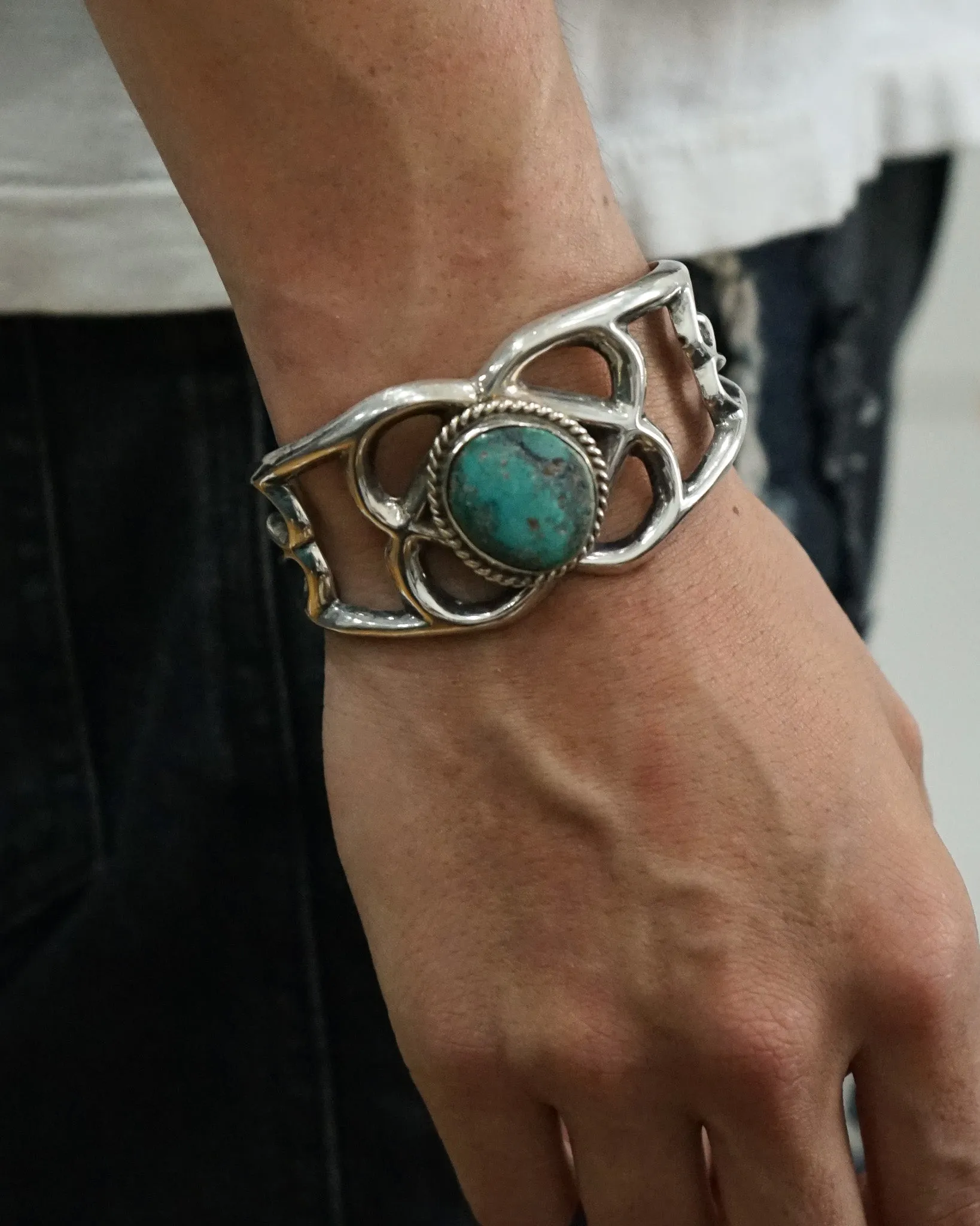 Native American Silver Cuff Bracelet w/ Turquoise