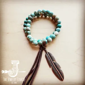 Natural Turquoise Double Strand Beaded Bracelet w/ Tassel