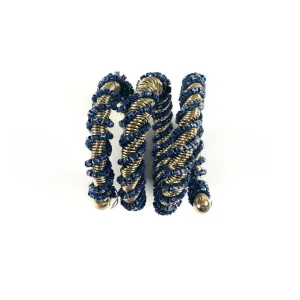 Navy Wrapped Beaded Napkin Ring | Set of 4