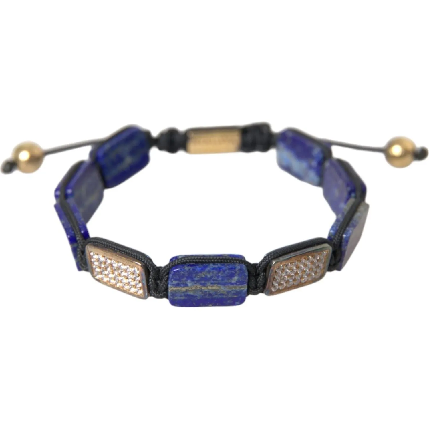 Nialaya Flat Bead Blue Lapis White CZ 925 Bracelet Mens