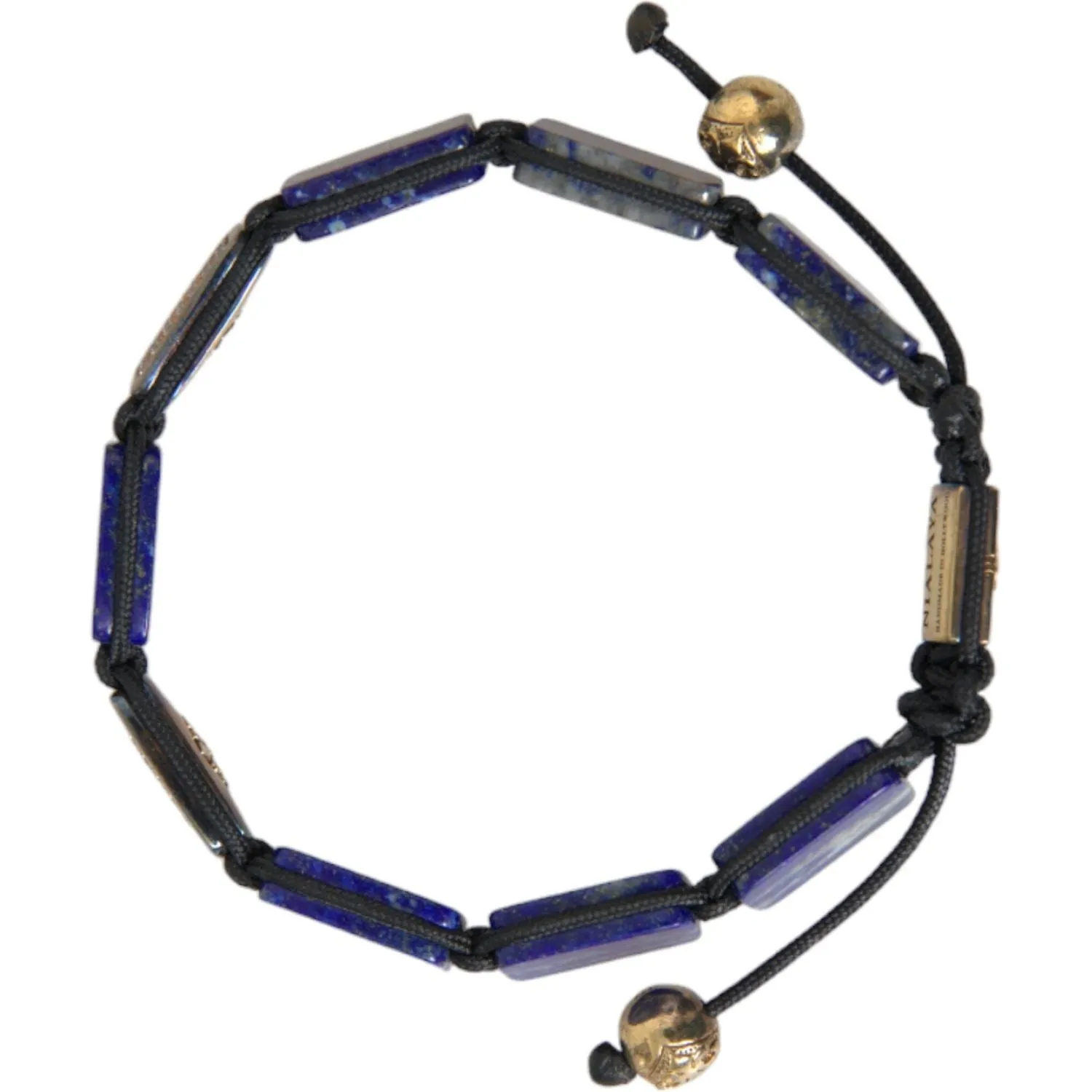 Nialaya Flat Bead Blue Lapis White CZ 925 Bracelet Mens