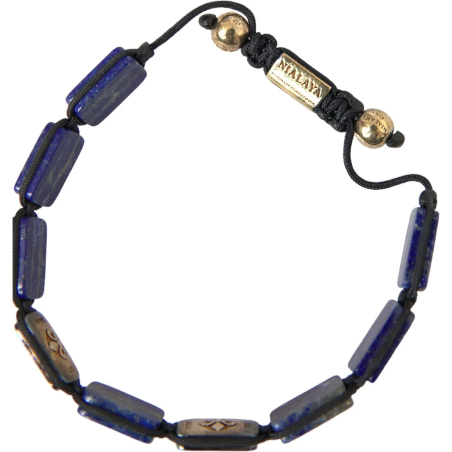 Nialaya Flat Bead Blue Lapis White CZ 925 Bracelet Mens