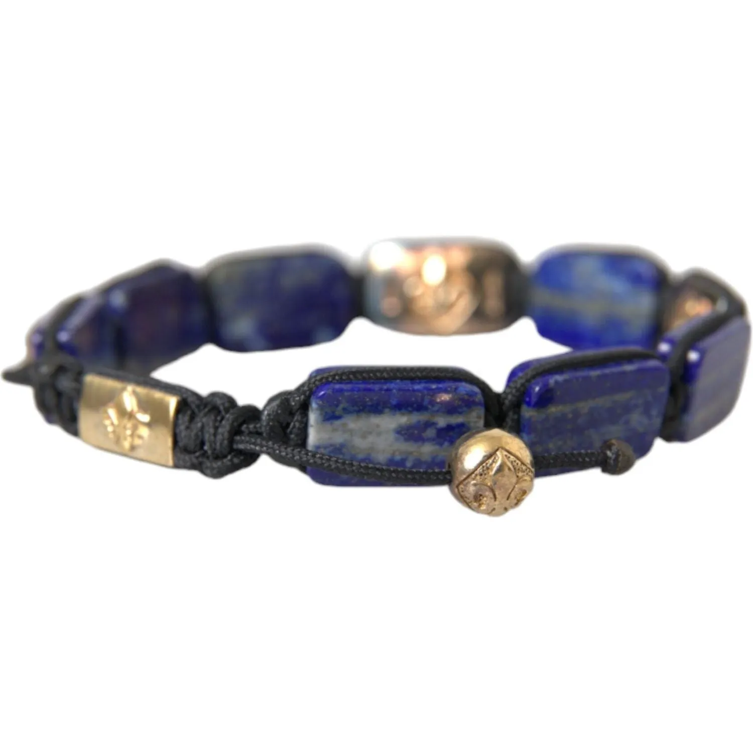 Nialaya Flat Bead Blue Lapis White CZ 925 Bracelet Mens