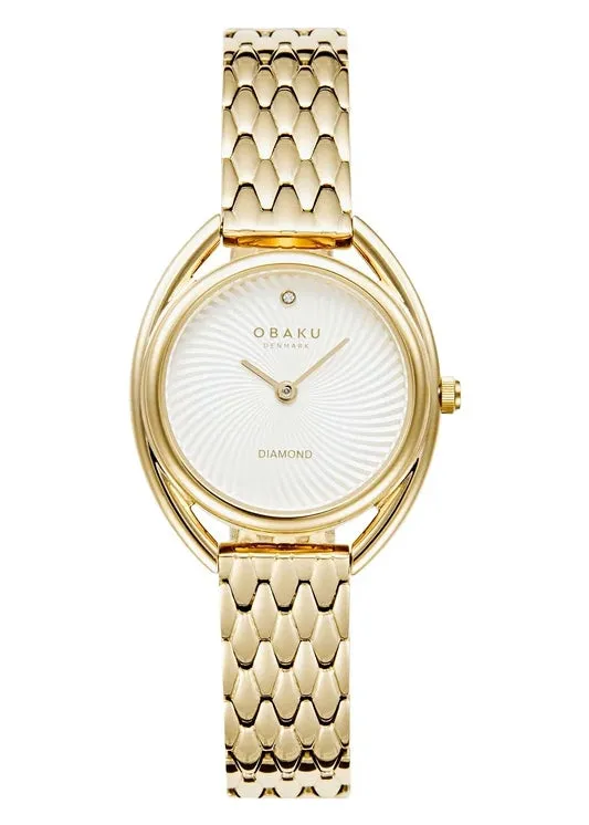 OBAKU JUVEL- FUCHSIA GOLD BRACELET DIAMOND PATTERN DIAL V286LXGISG