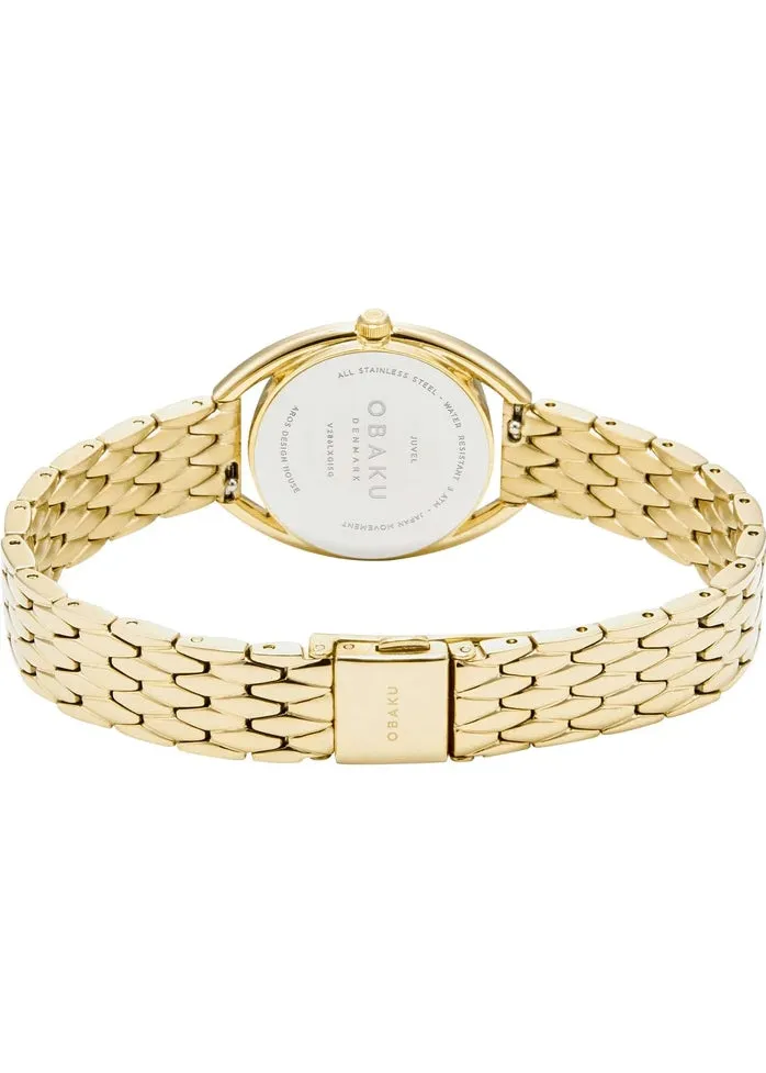 OBAKU JUVEL- FUCHSIA GOLD BRACELET DIAMOND PATTERN DIAL V286LXGISG