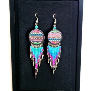 OldTribes™ Southwestern Round Green and Pink Earrings