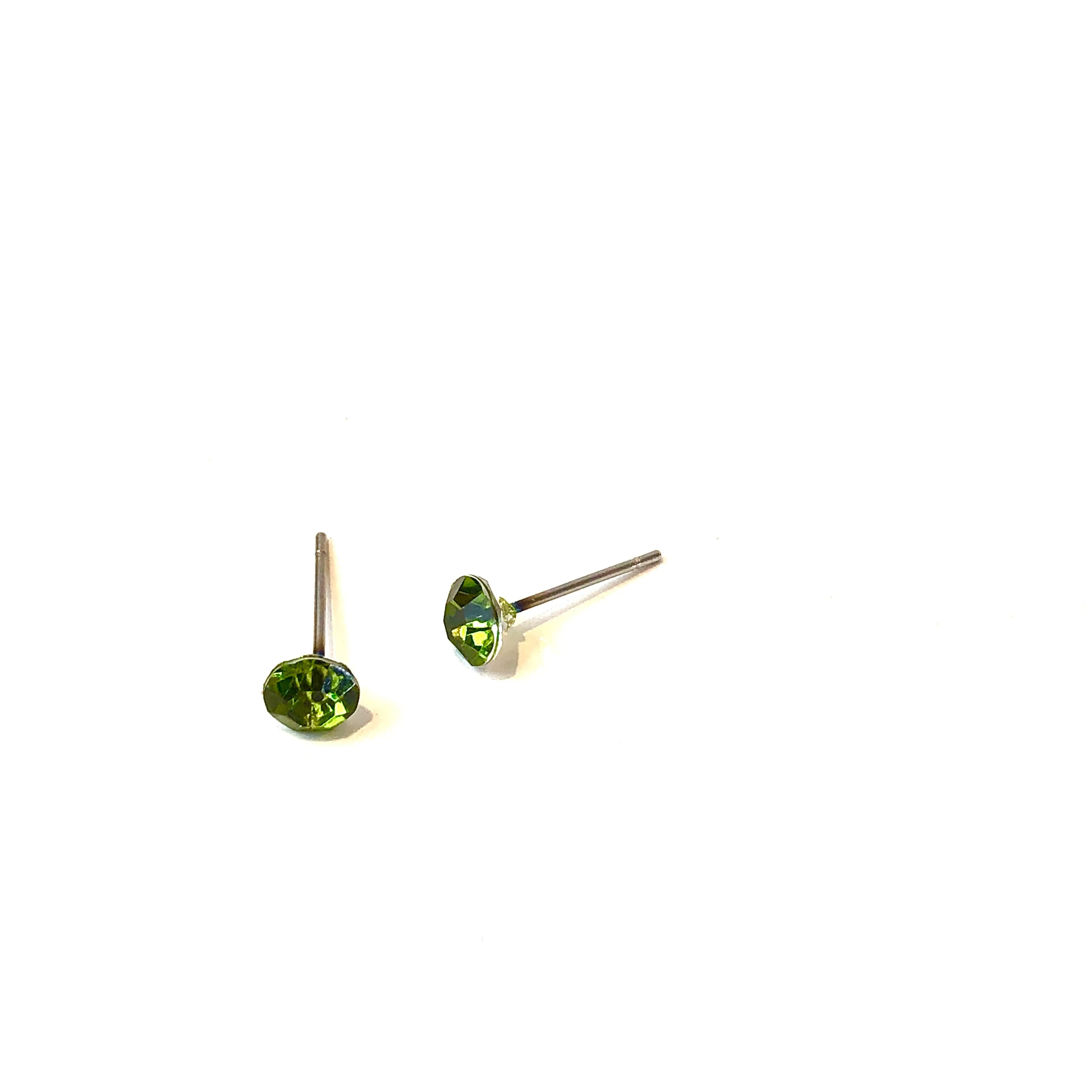 Olive Green Tiny Shine-On Coin Stud Earrings