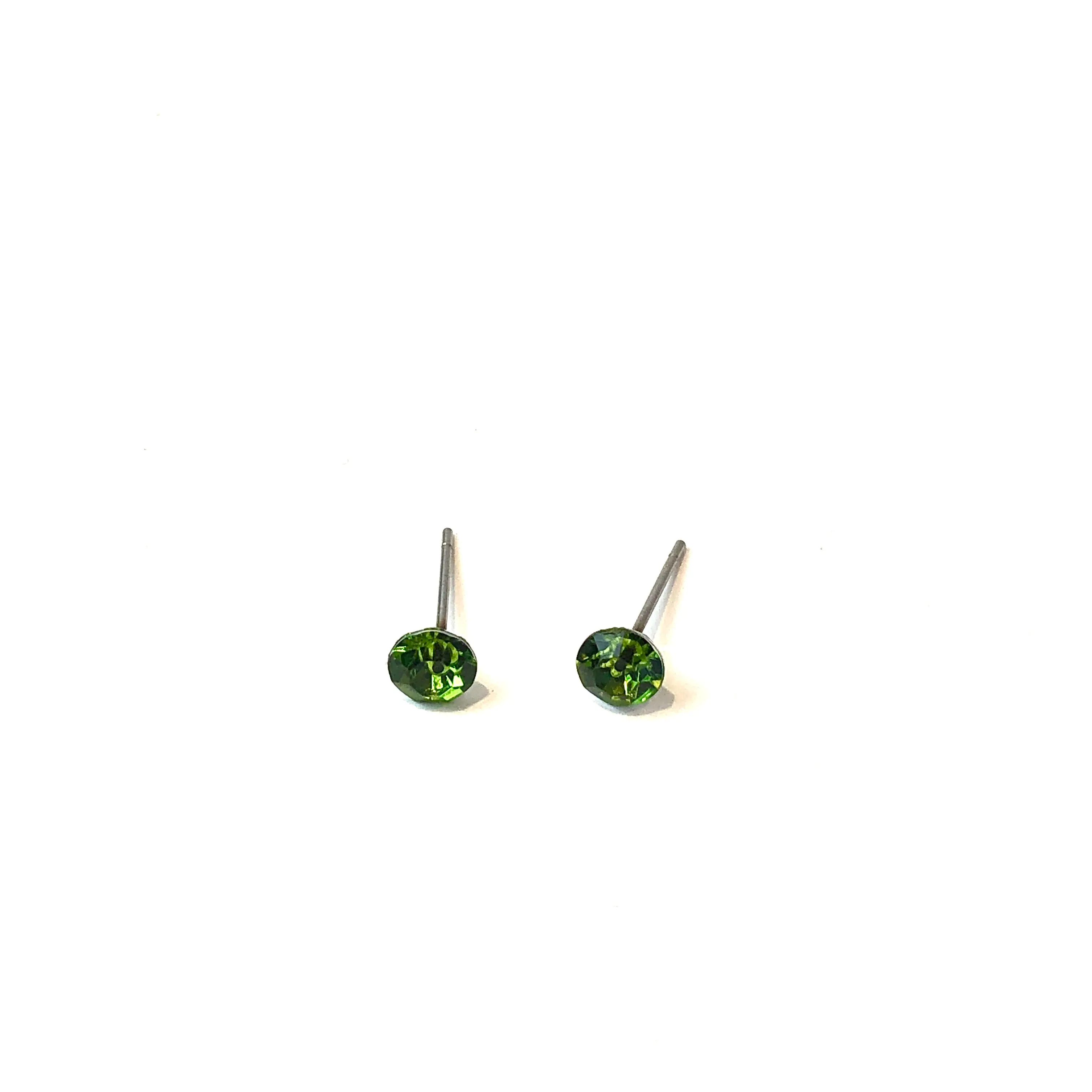 Olive Green Tiny Shine-On Coin Stud Earrings