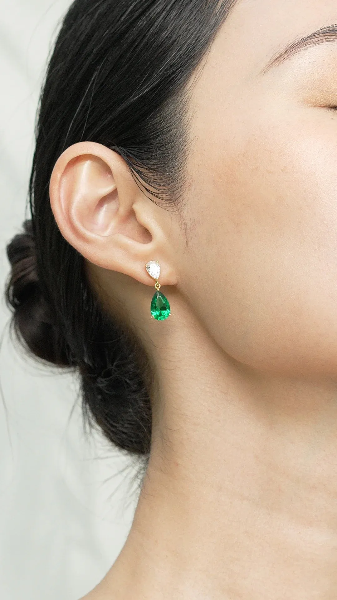 Pear Emerald Stone Earrings Gold Plating