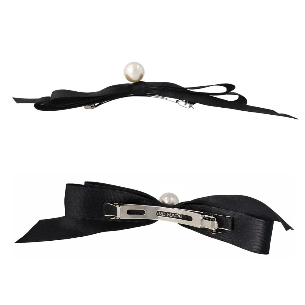 Pearl Detail Black Bow Barrette