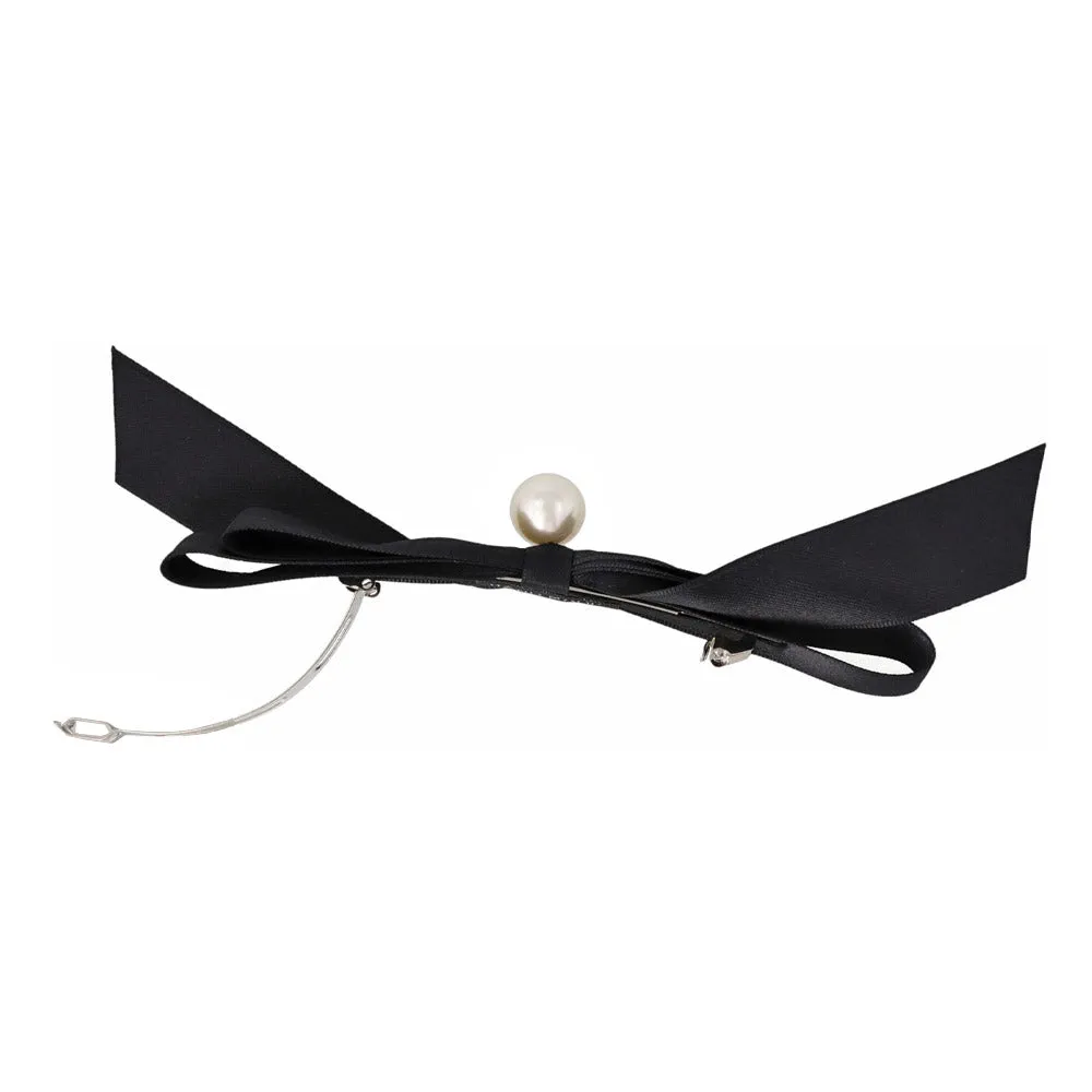 Pearl Detail Black Bow Barrette