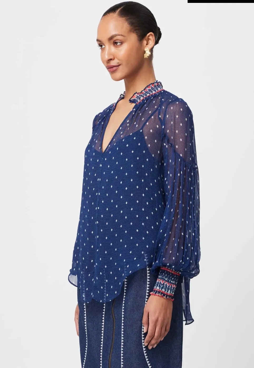 PHOENIX VISCOSE CHIFFON BLOUSE - LAPIS SPOT