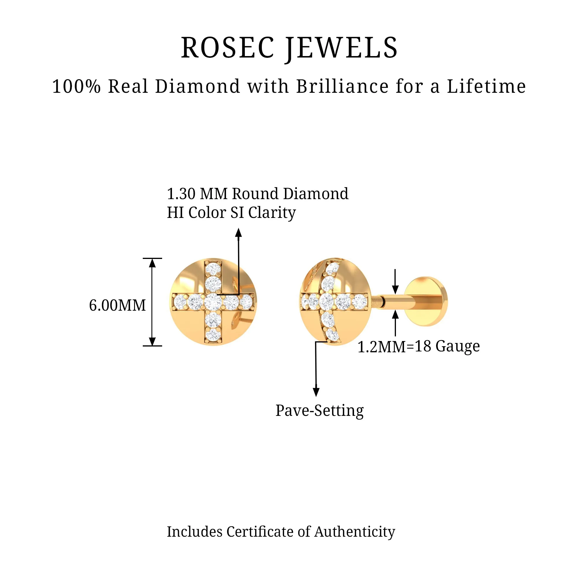 Real Diamond Gold Circle Earring for Cartilage Piercing