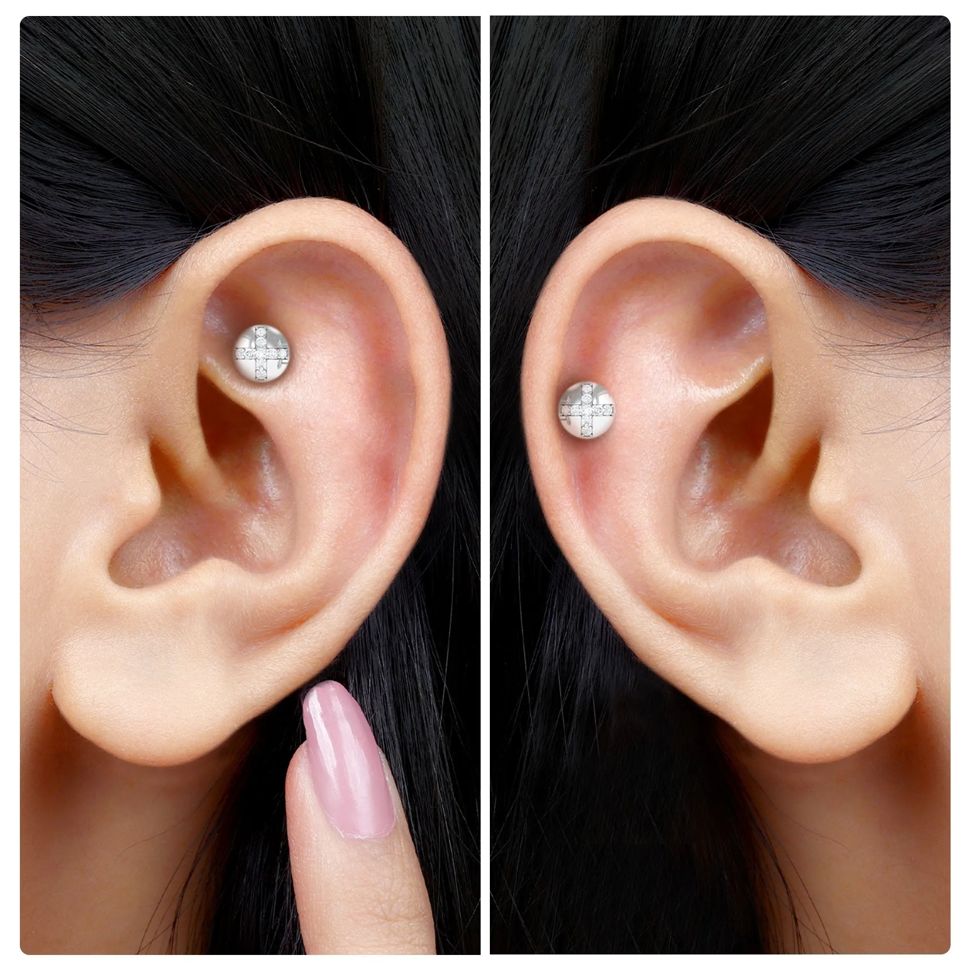 Real Diamond Gold Circle Earring for Cartilage Piercing