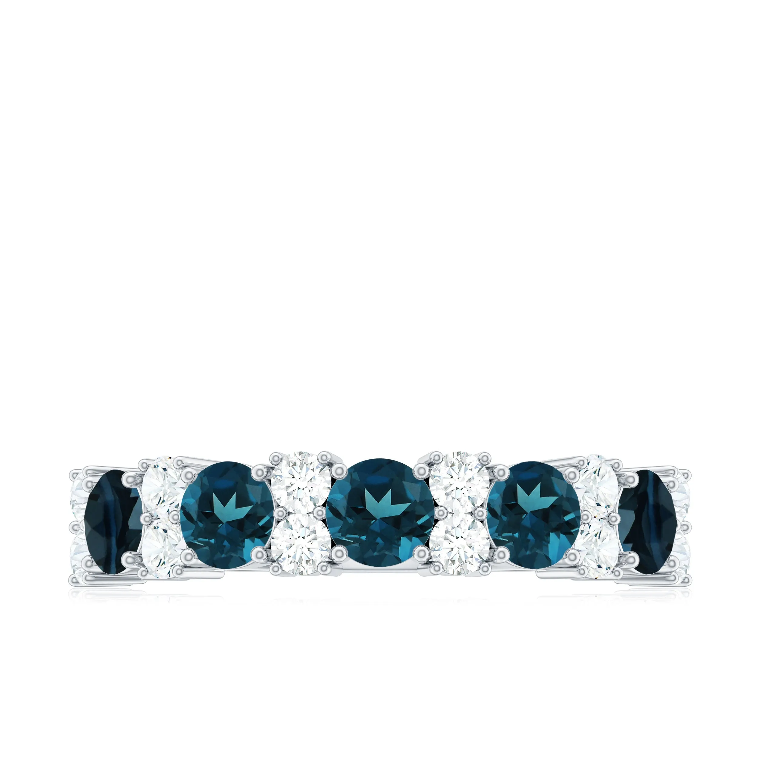 Real London Blue Topaz Half Eternity Ring with Diamond