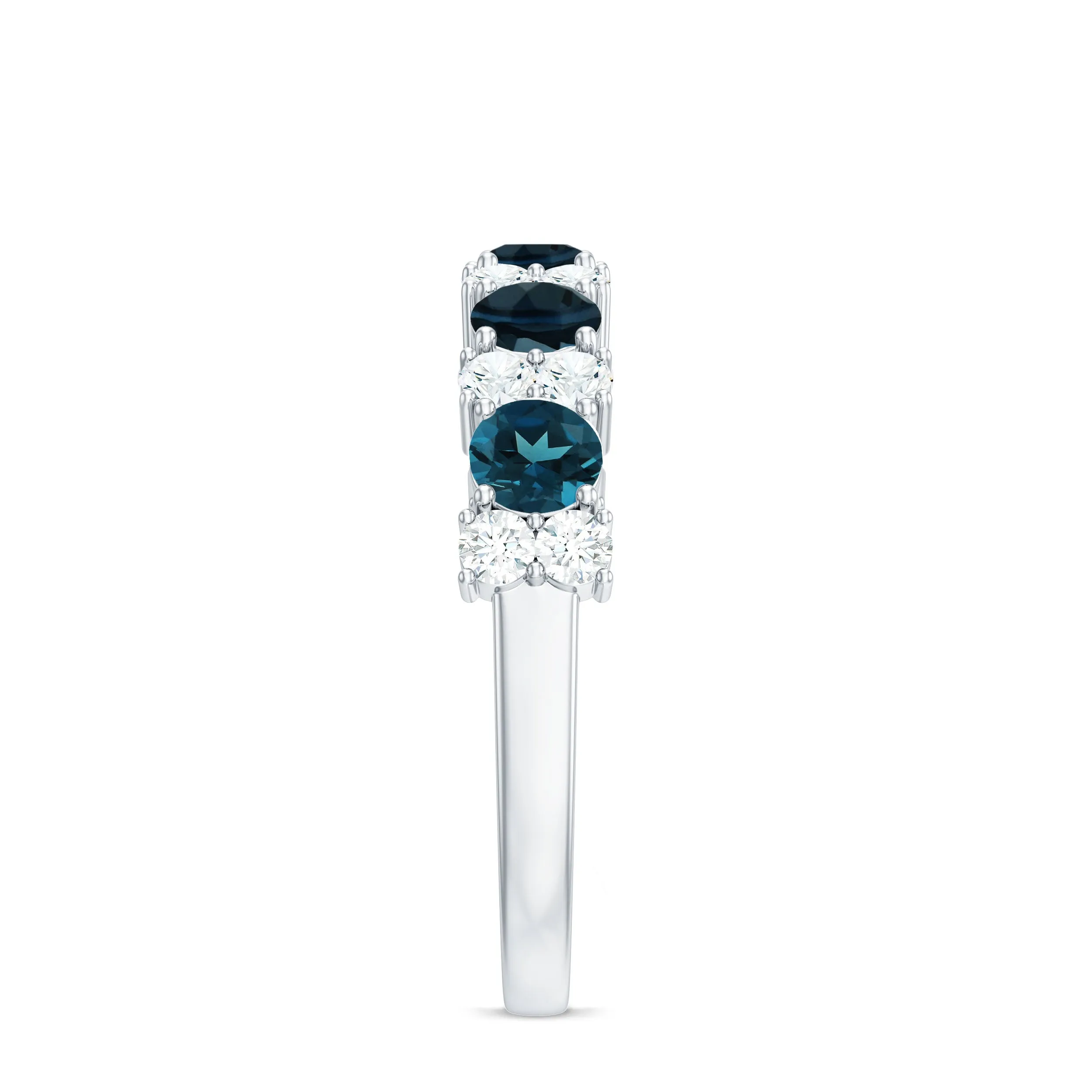 Real London Blue Topaz Half Eternity Ring with Diamond