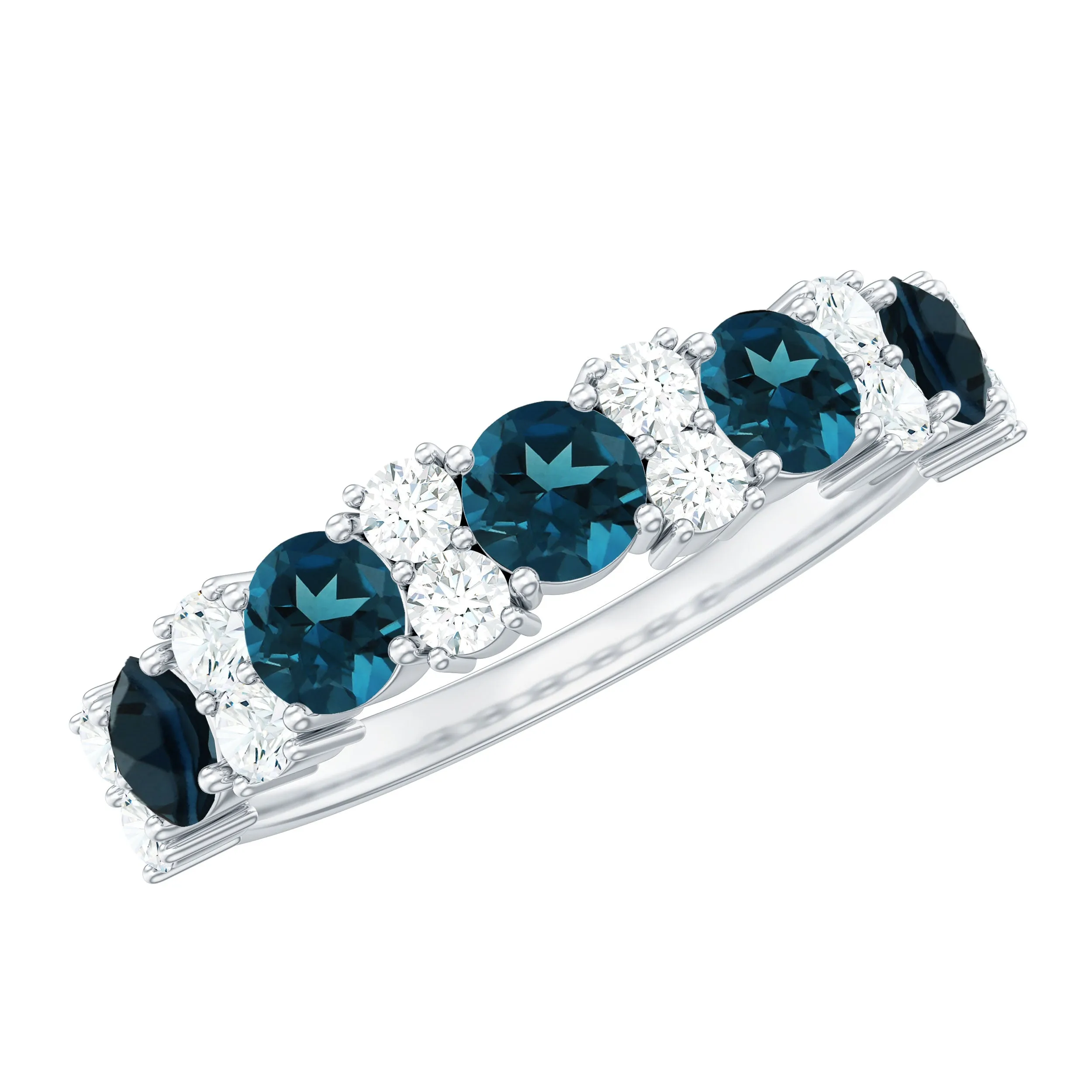 Real London Blue Topaz Half Eternity Ring with Diamond