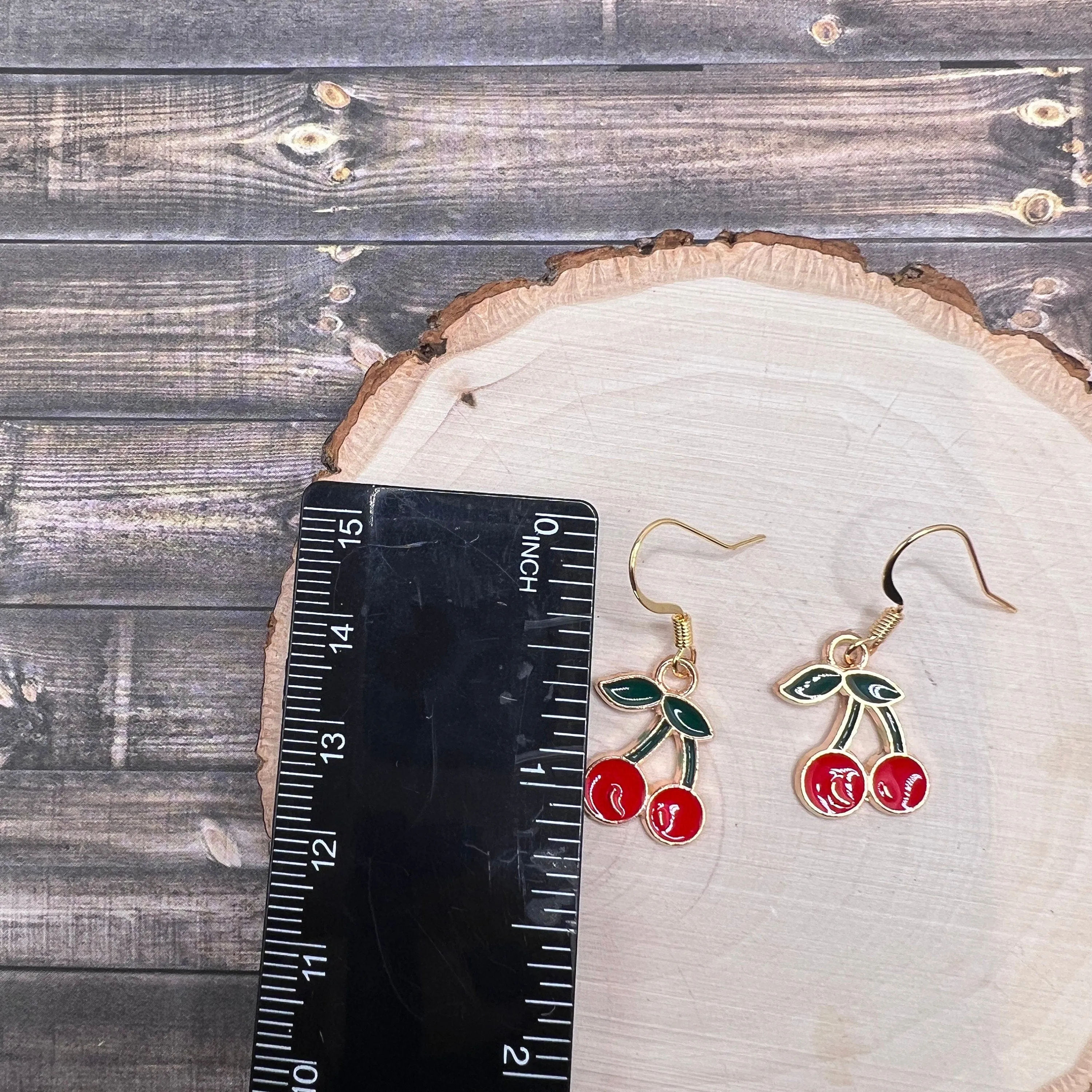 Red Cherries Cherry  Earrings Hypoallergenic Goldtone Fruit Food Jewelry - Clearance