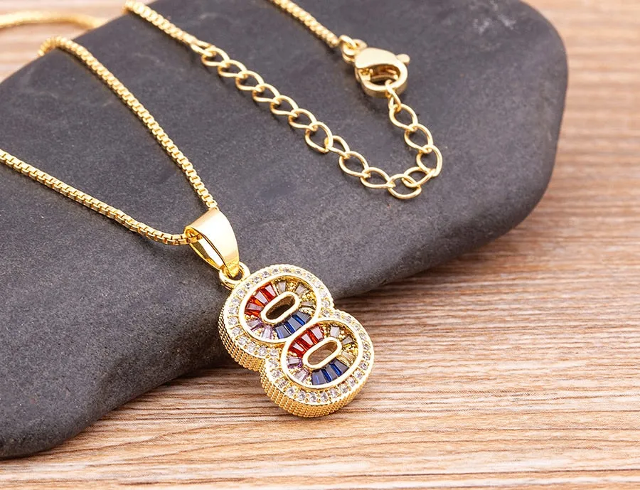 Red Enamel Numeral Number Pendant Necklaces For Women in Gold Color