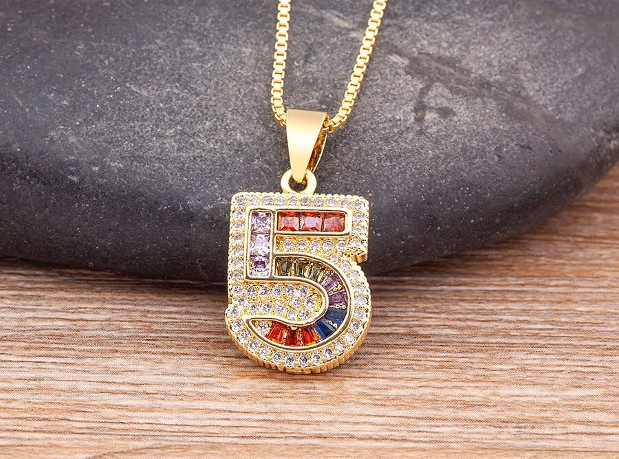 Red Enamel Numeral Number Pendant Necklaces For Women in Gold Color