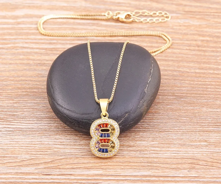 Red Enamel Numeral Number Pendant Necklaces For Women in Gold Color