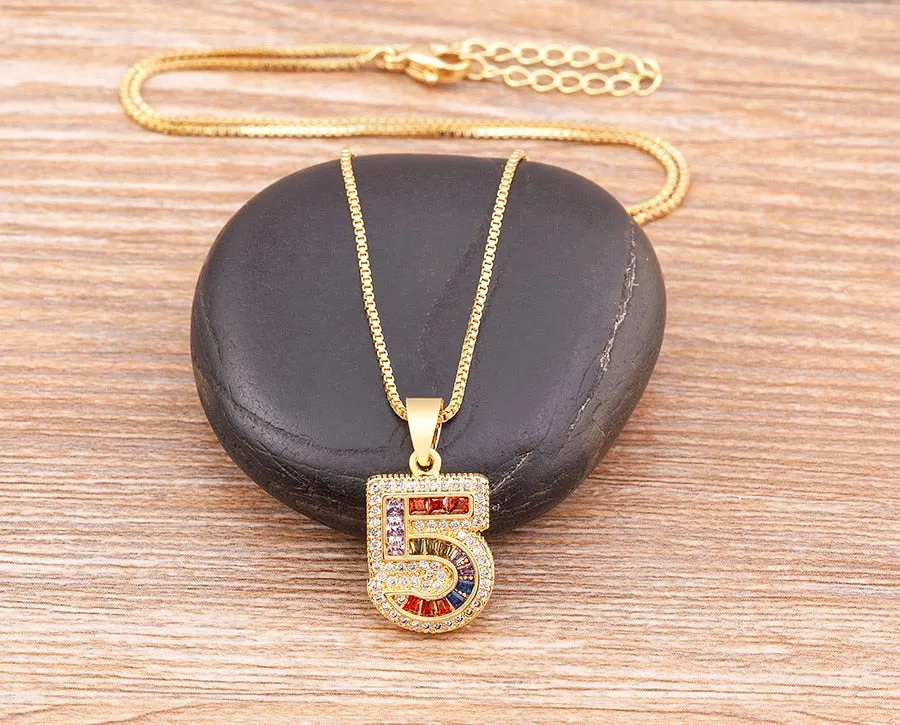 Red Enamel Numeral Number Pendant Necklaces For Women in Gold Color