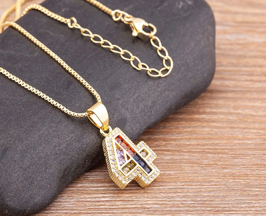 Red Enamel Numeral Number Pendant Necklaces For Women in Gold Color