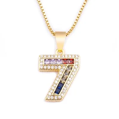 Red Enamel Numeral Number Pendant Necklaces For Women in Gold Color