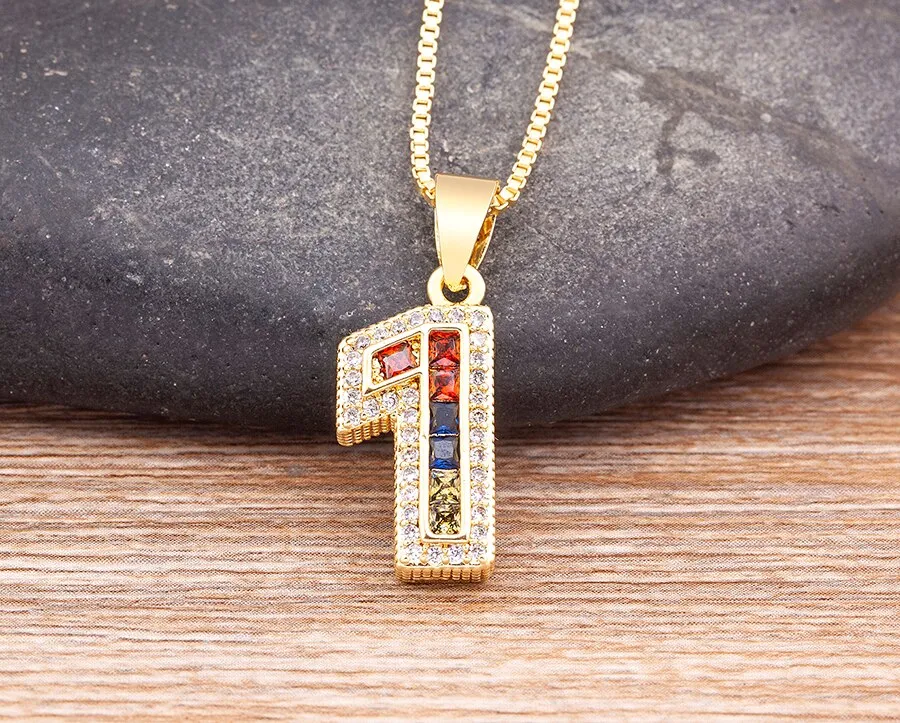 Red Enamel Numeral Number Pendant Necklaces For Women in Gold Color