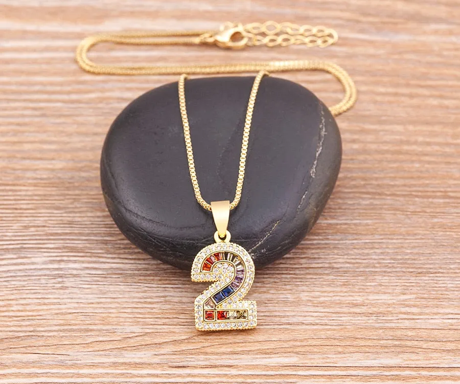 Red Enamel Numeral Number Pendant Necklaces For Women in Gold Color