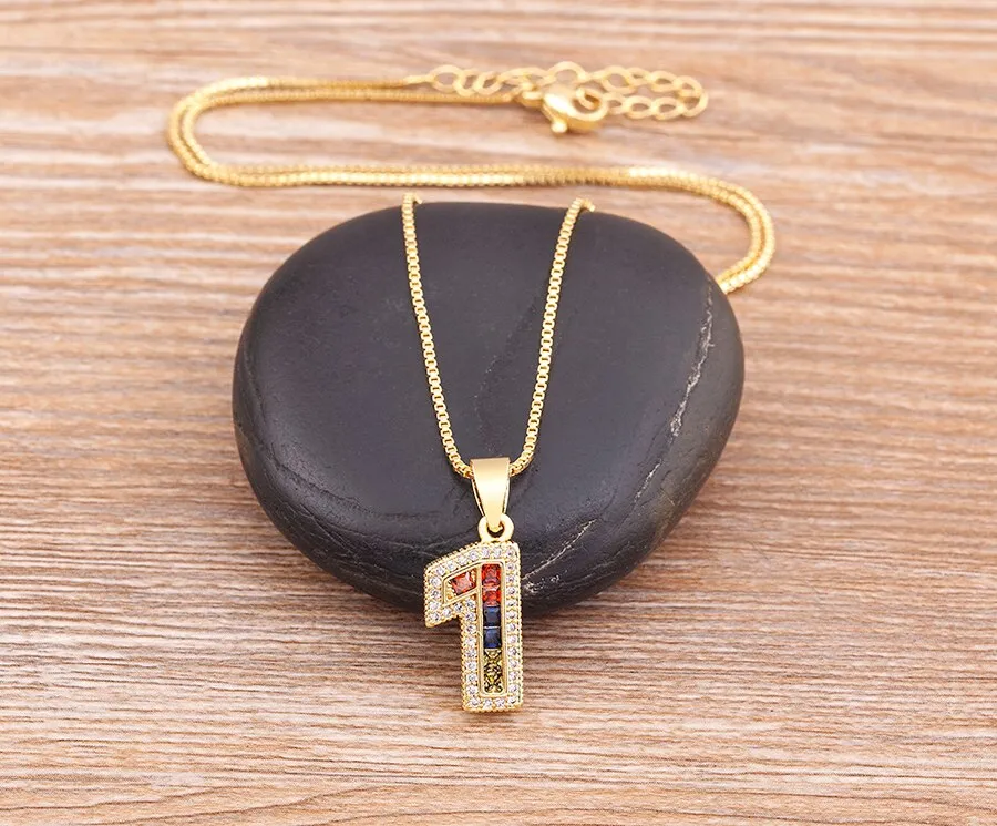 Red Enamel Numeral Number Pendant Necklaces For Women in Gold Color