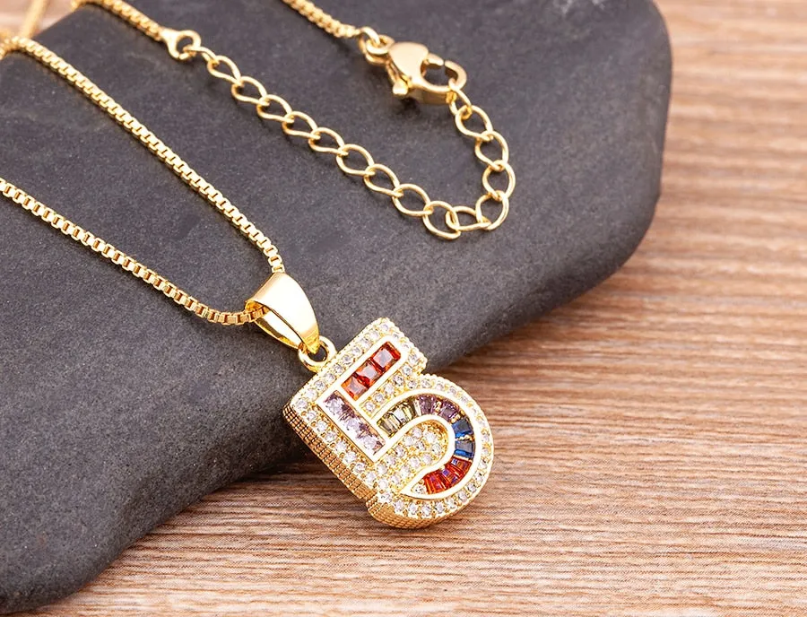 Red Enamel Numeral Number Pendant Necklaces For Women in Gold Color