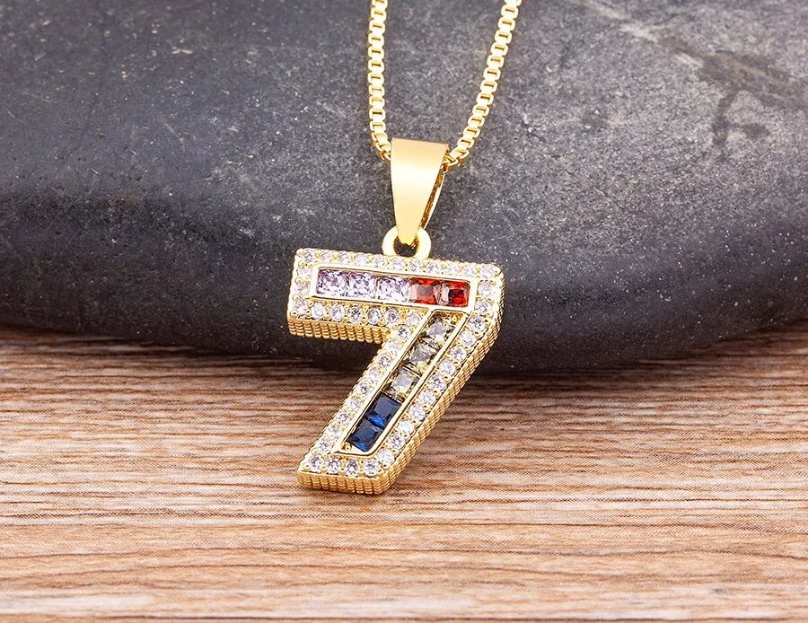 Red Enamel Numeral Number Pendant Necklaces For Women in Gold Color