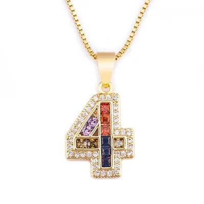 Red Enamel Numeral Number Pendant Necklaces For Women in Gold Color