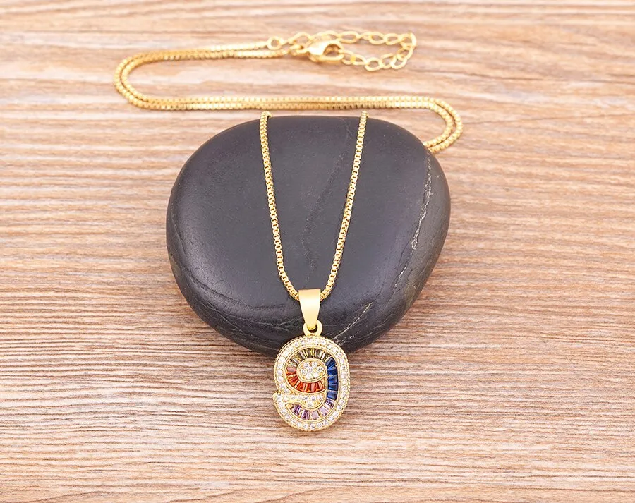 Red Enamel Numeral Number Pendant Necklaces For Women in Gold Color