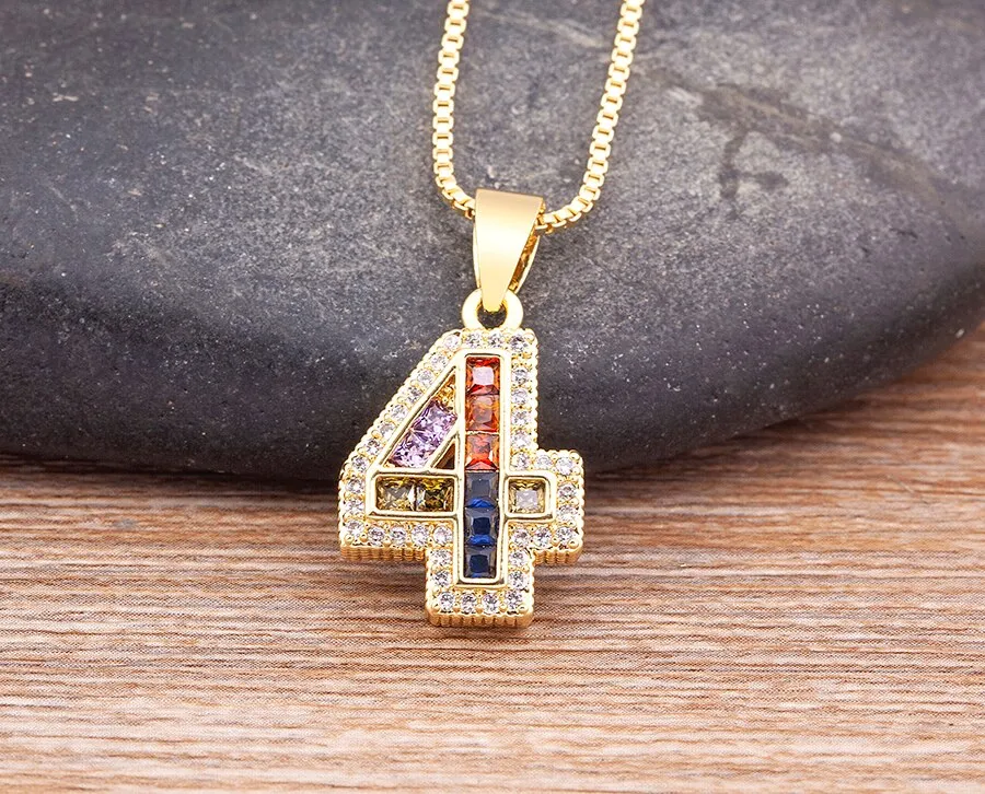 Red Enamel Numeral Number Pendant Necklaces For Women in Gold Color