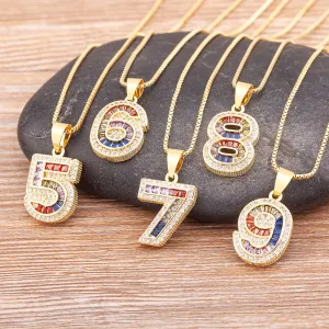 Red Enamel Numeral Number Pendant Necklaces For Women in Gold Color