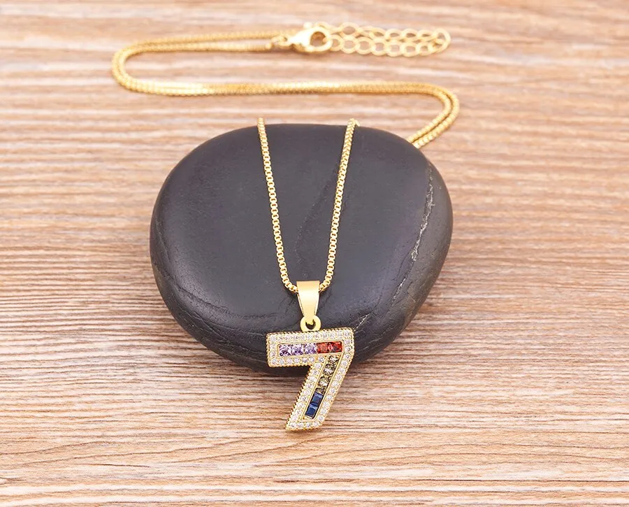 Red Enamel Numeral Number Pendant Necklaces For Women in Gold Color