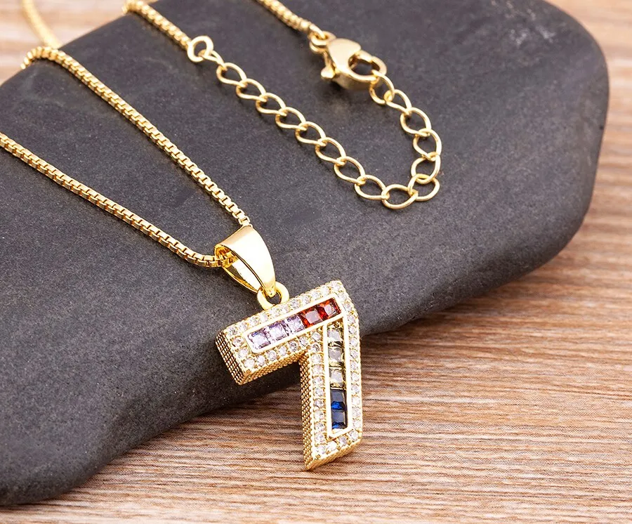 Red Enamel Numeral Number Pendant Necklaces For Women in Gold Color