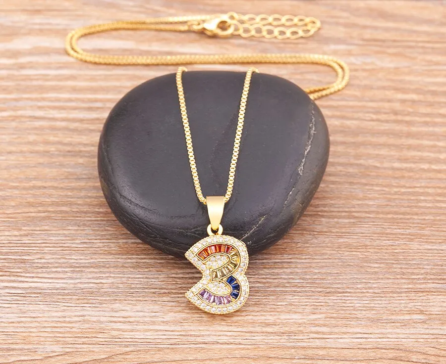 Red Enamel Numeral Number Pendant Necklaces For Women in Gold Color