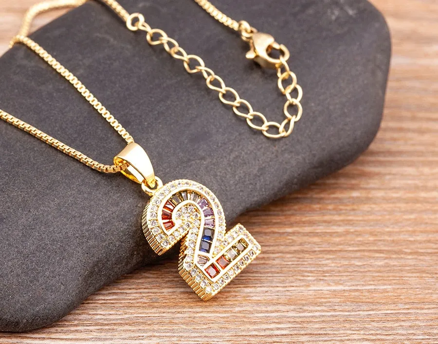 Red Enamel Numeral Number Pendant Necklaces For Women in Gold Color