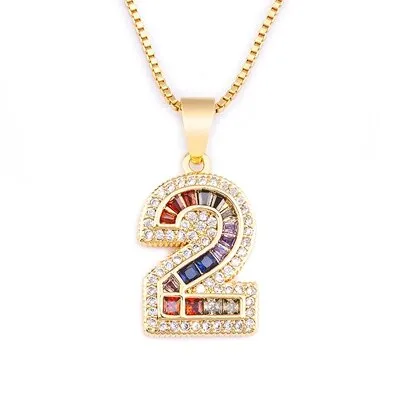 Red Enamel Numeral Number Pendant Necklaces For Women in Gold Color