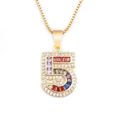 Red Enamel Numeral Number Pendant Necklaces For Women in Gold Color