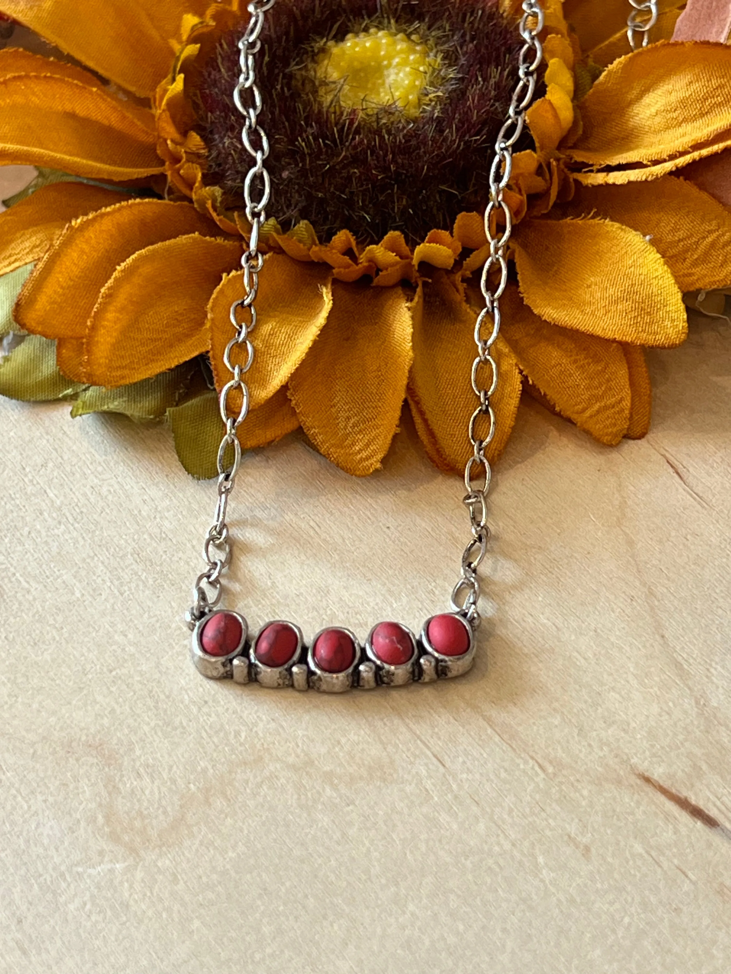 Red Stone Bar Necklace