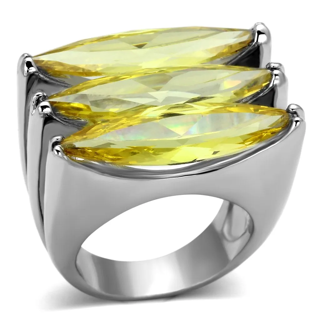 Rhodium Brass Ring with AAA Grade CZ in Topaz for Women Style LOA850