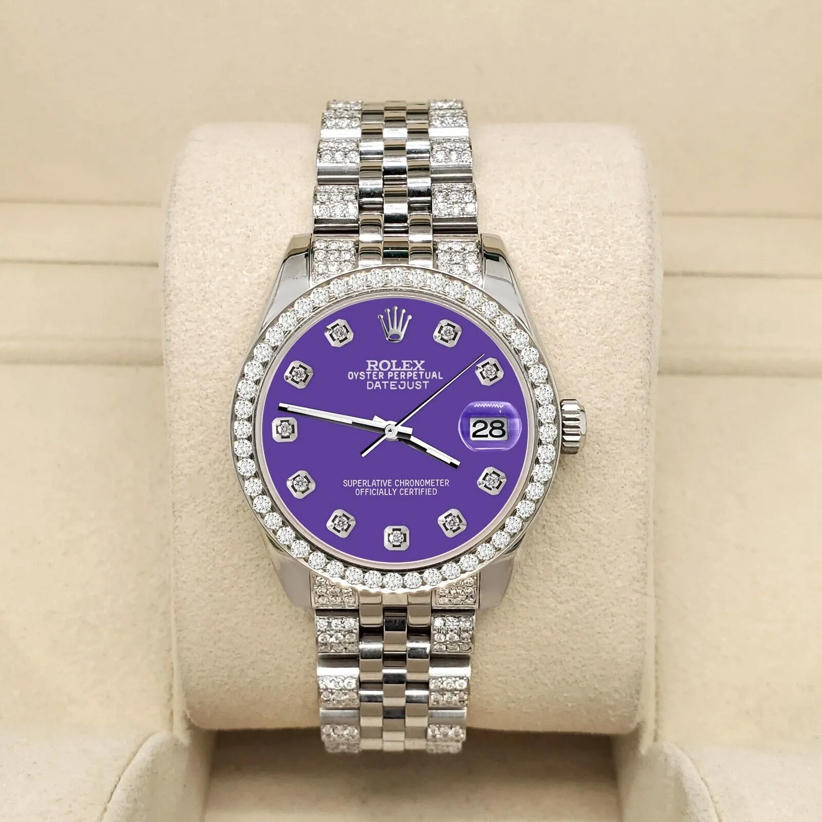 Rolex Datejust 31mm 3.30ct Diamond Bezel/Bracelet/Pastel Purple Dial Watch TFJ-142508197