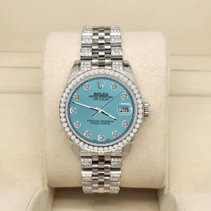 Rolex Datejust 31mm 3.30ct Diamond Bezel/Bracelet/Turquoise Dial Watch  TFJ-142508204