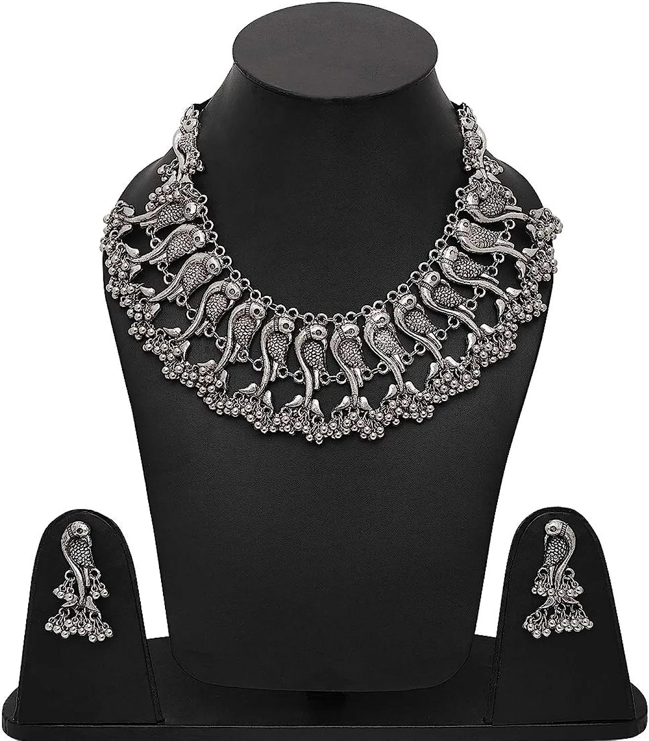 Ronak german silver peacock Choker Necklace set