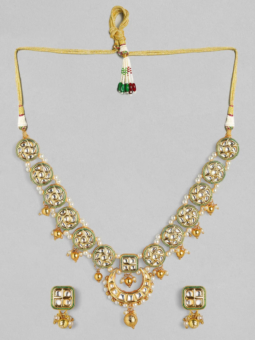 Rubans 24K Gold Plated Kundan Handcrafted Necklace Set